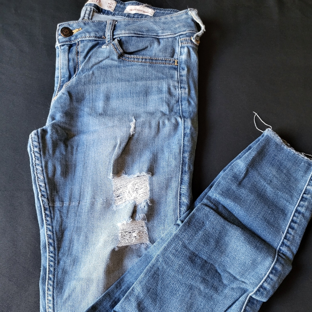 Womens Juniors Hollister Jeans Sz 5 Short Low Rise Super Skinny Distressed